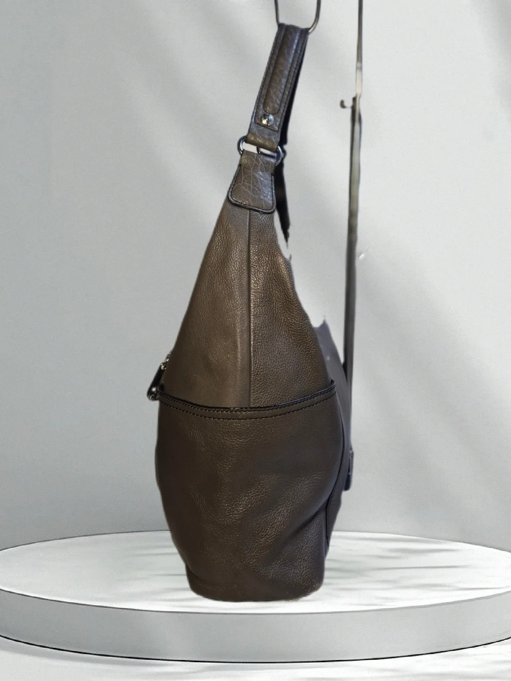 Etienne Aigner Gray Leather Hobo Shoulder Bag